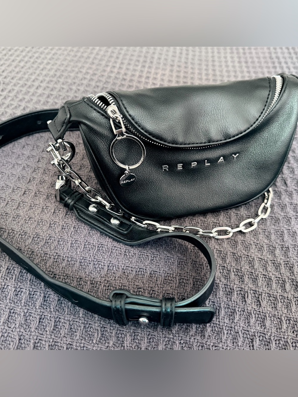 Replay Black crossbody Bag with Silver Chain Hardware